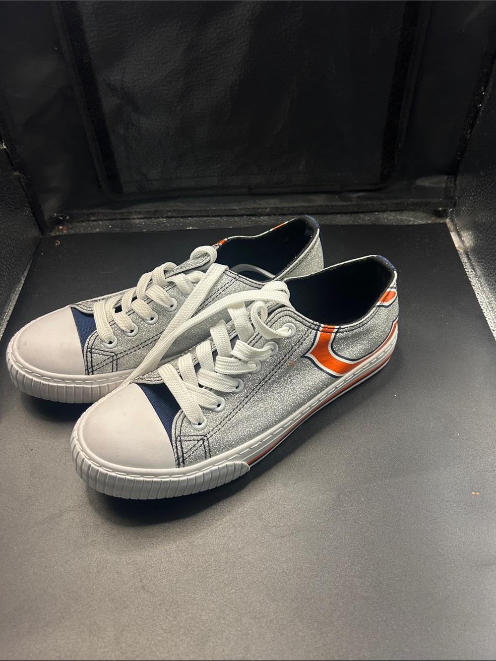 Women’s Casual Lace-Up Sneakers in Silver with Orange Accent